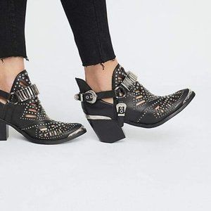 NEW Jeffrey Campbell GOLD Calhoun Black Leather Metal Bootie- RUN SMALL